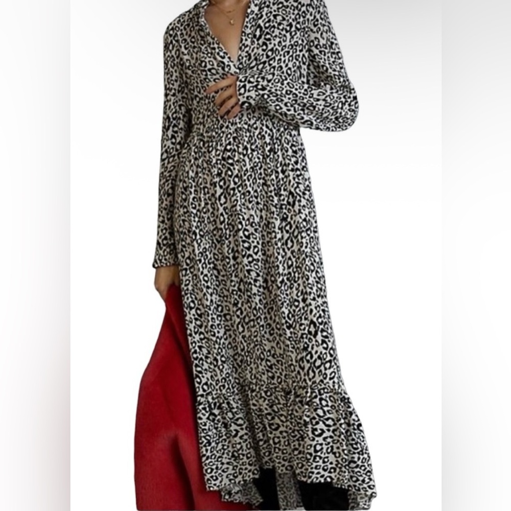 Anthropologie Black and White Wrap Maxi Dress with V-Neck